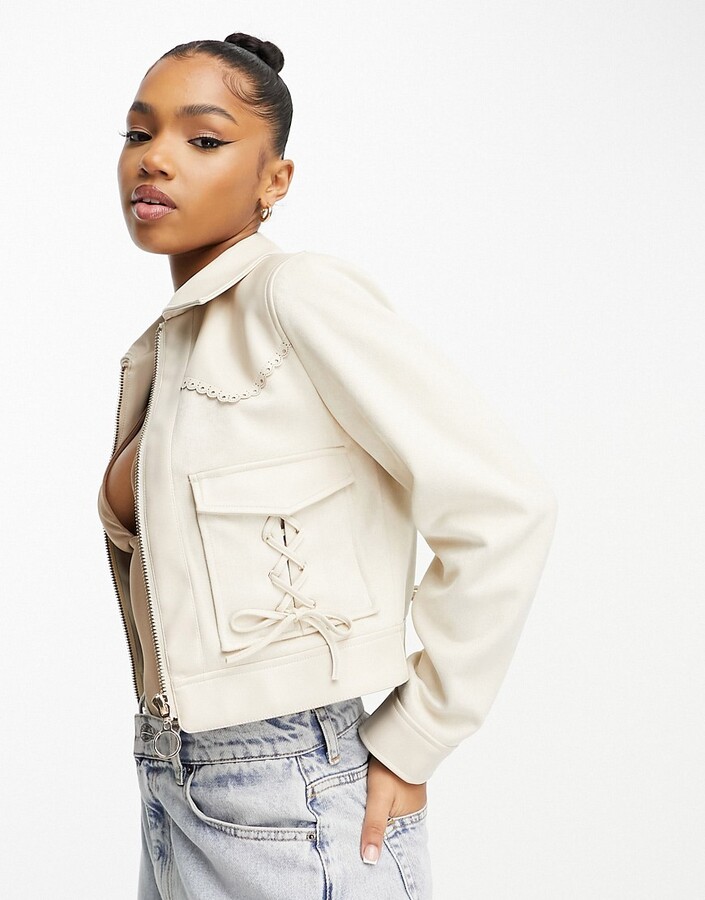 Cream Leather Jackets Women | ShopStyle AU