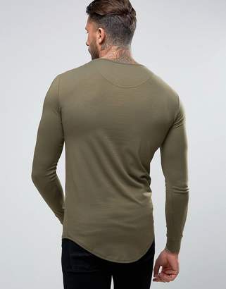 SikSilk Long Sleeve Muscle T-Shirt In Khaki