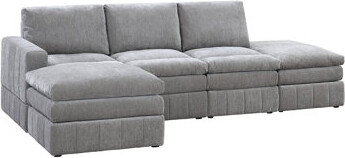 Latitude Run Contemporary 5Pc Set Modular L-Sectional Set 1X One Arm Chair / Wedge 2X Armless Chairs 2X Ottomans Morgan Plush Living Room Furniture