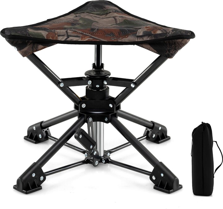 Gymax Folding Camping Stool 360° Swivel Hunting Chair Small Tripod