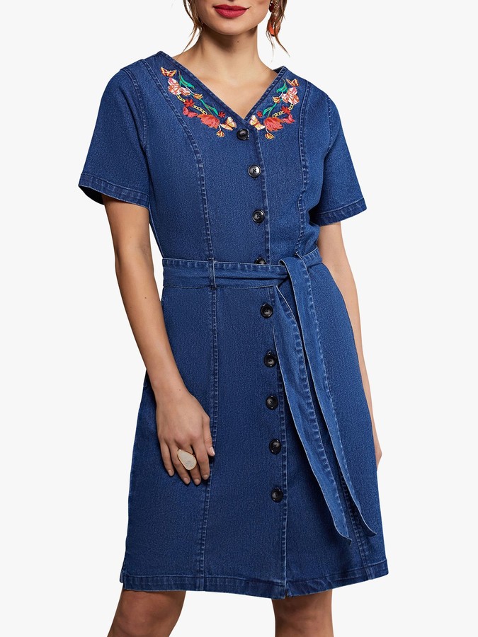 yumi frill wrap denim dress