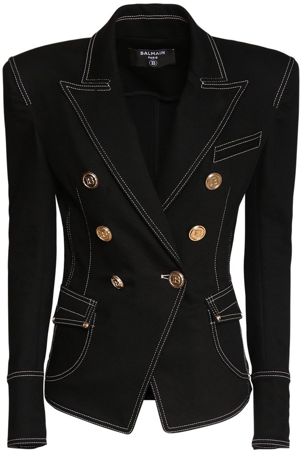 black denim jacket with gold buttons