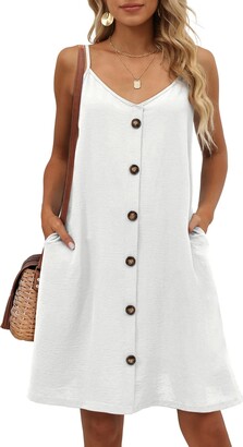 OFEEFAN Beach Dress Summer Dresses for Women Sundress with Pockets White M  - ShopStyle