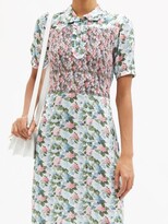 Thumbnail for your product : Loretta Caponi Angelica Smocked Hydrangea-print Twill Dress - Blue Print