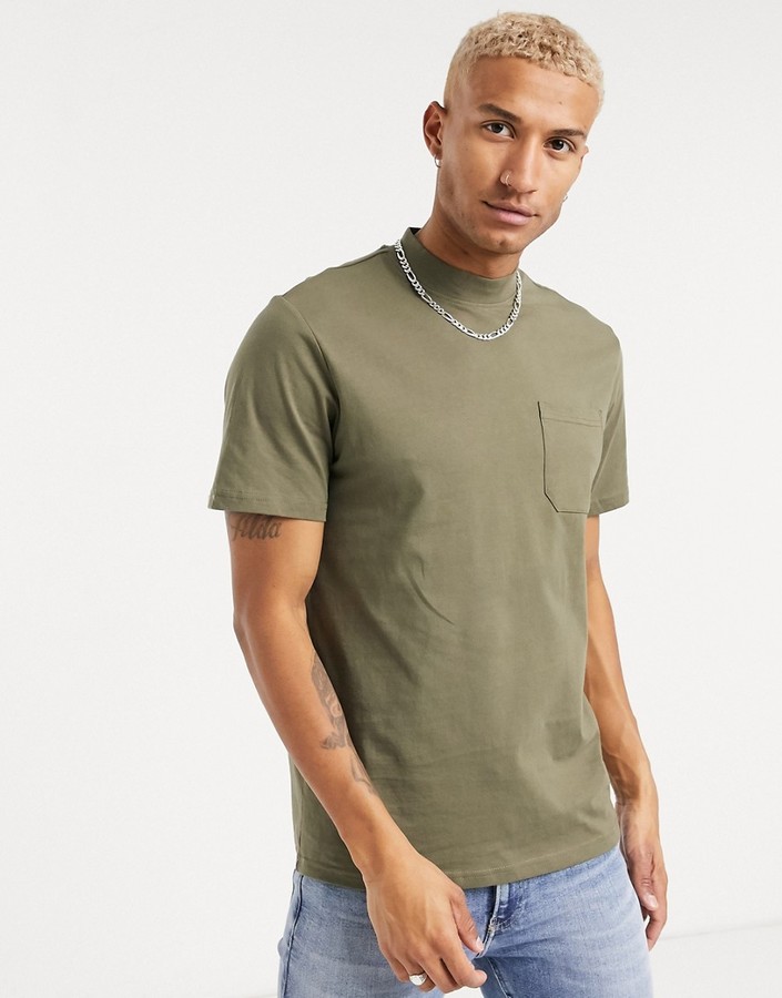 ONLY & SONS high neck t-shirt with pocket in green - ShopStyle