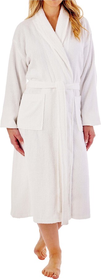Slenderella Womens 46" White Combed Cotton Towelling Bathrobe Dressing Gown with Belt XL ...