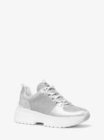 Thumbnail for your product : Michael Kors Cosmo Metallic Knit And Snake-Embossed Leather Trainer