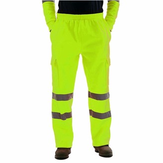 suanret Hi Viz Pants Visibility Work Wear Safety Cargo Railway Highway Trousers 2 Reflective Tape Stripe Band Two Tone Jogging Bottoms Sweat Tracksuit Joggers 