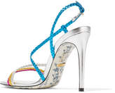 Thumbnail for your product : Gucci Braided Metallic Leather Slingback Sandals - Blue