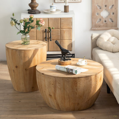 Foundry Select Vintage Style Bucket Shaped Coffee Table Set For Office Dining Room And Living Room(Set Of Two Pieces)