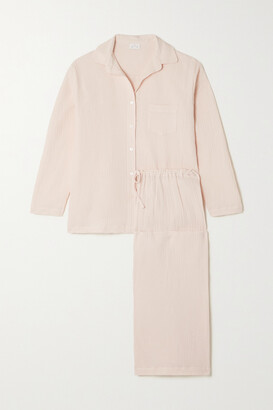 POUR LES FEMMES Crinkled Cotton-voile Pajama Set - Pink