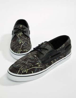 ASOS DESIGN Boat Shoes In Black Floral Vacation Print