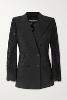 Thumbnail for your product : Dolce & Gabbana Double-breasted Topstitched Wool-blend And Lace Blazer - Black