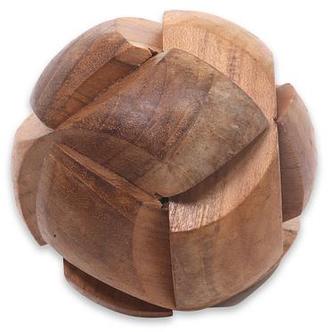 Handmade Teak Wood Round Puzzle from Indonesia, 'Tennis Ball'