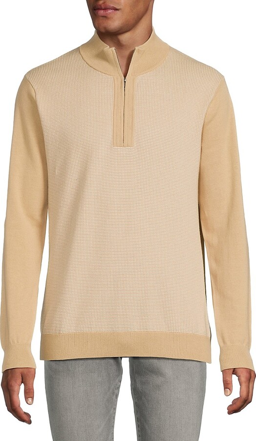 Cotton Half-Zip Mock Turtleneck Sweater
