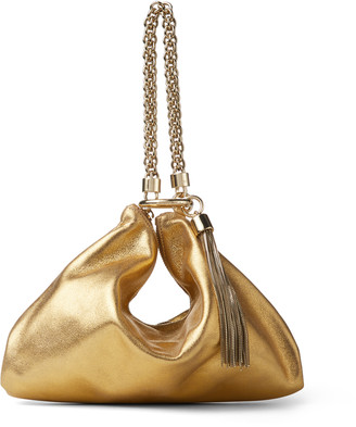 Jimmy Choo CALLIE Gold Metallic Leather Clutch Bag With Chain Strap