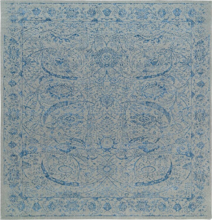 Shahbanu Rugs Gray Fine Jacquard Hand Loomed Sickle Leaf Design Wool and Plant Based Silk