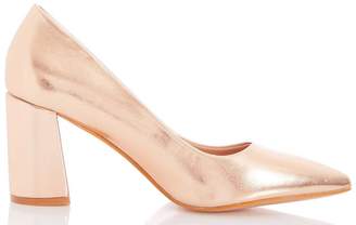 Quiz Rose Gold Flare Heel Point Toe Court Shoes
