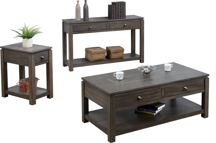 Sunset Trading Shades of Gray 3-Piece Drawers Wood Living Room Table Set in Gray
