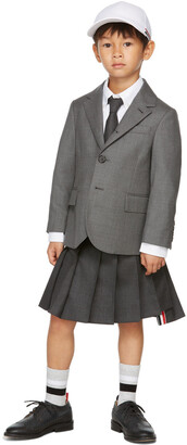 Thom Browne Kids Grey Super 120s Twill Pleated Skirt
