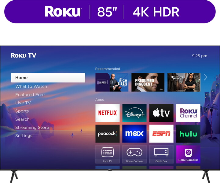 Roku Smart TV 2025 – 85-Inch Select Series, 4K HDR TV – Roku TV with Enhanced Voice Remote