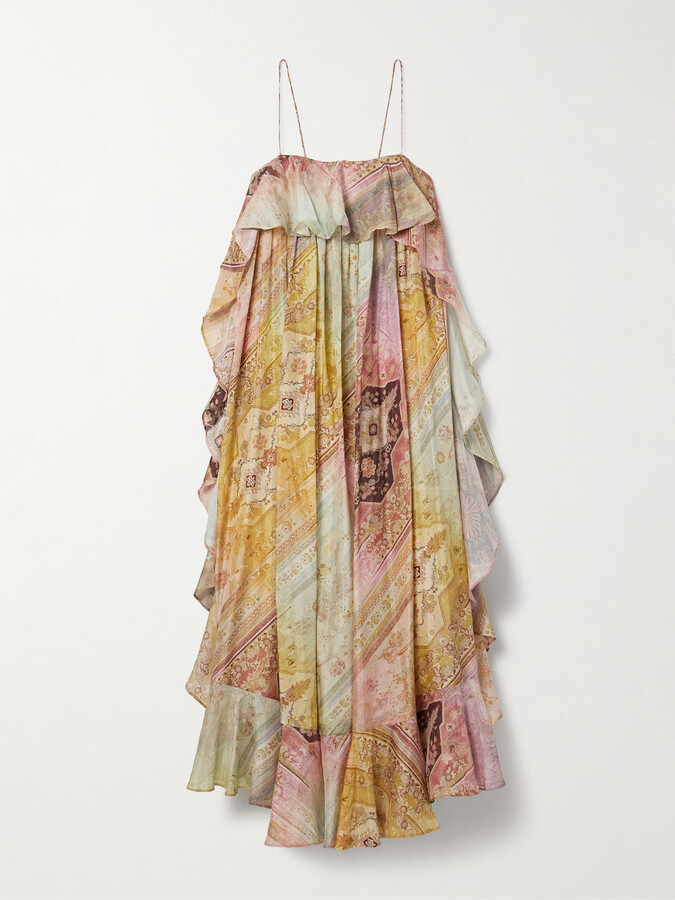 Zimmermann - Tallow Ruffled Printed Silk Maxi Dress - Yellow