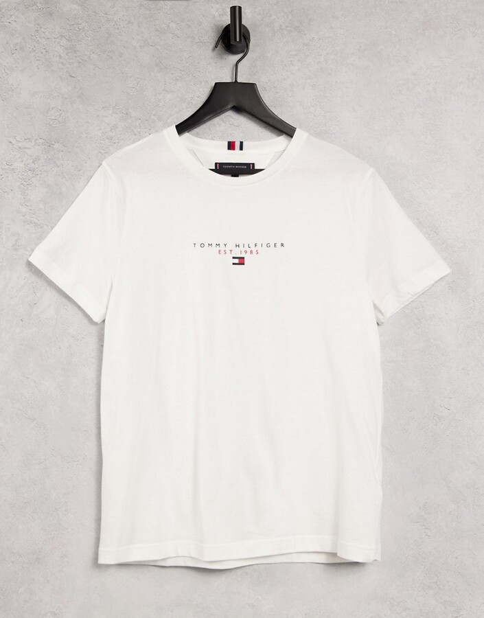 Tommy Hilfiger essential central flag logo t-shirt in white - ShopStyle