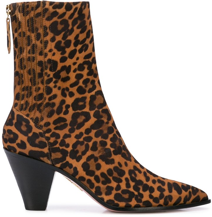 leopard print low heel boots