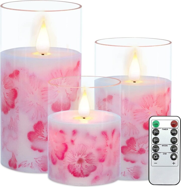 Veeki Flameless Candles Light, Cherry Blossoms Glass LED Candle Lights