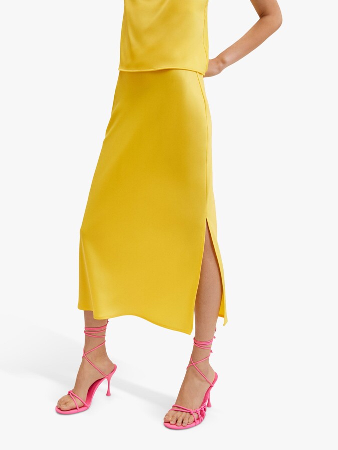 HOT Slip Skirt Yellow Satin Skirt Dress MANGO Satin Midi Slip Skirt