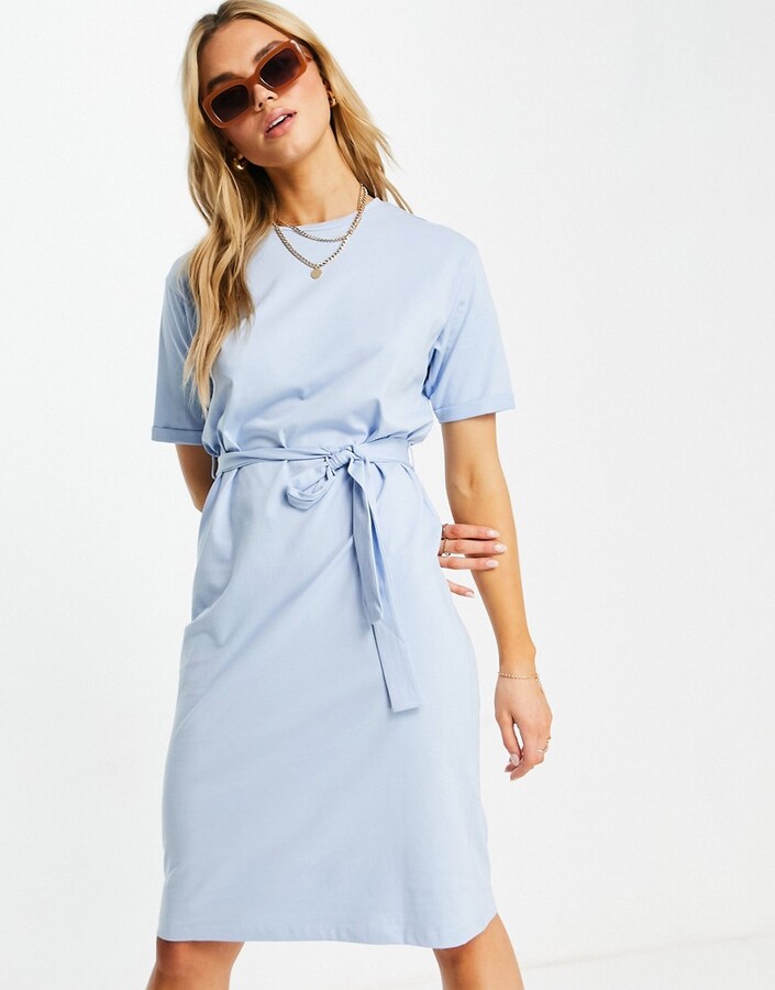 Vero Moda Aware organic cotton t-shirt midi dress with belted waist in  light blue - ShopStyle