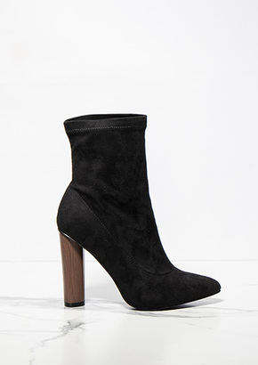 Missy Empire Lucile Black Faux Suede Pointed Ankle Heeled Boots