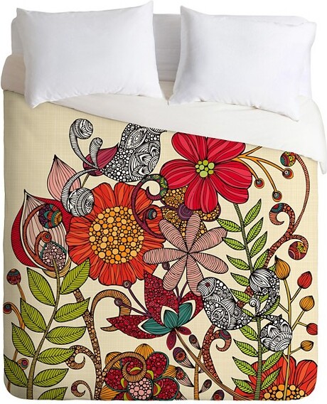 Deny Designs ValentinaRamosSpringGardenDuvetQueenRed-DenyDesigns:Microfiber,Reversible,HiddenZipper