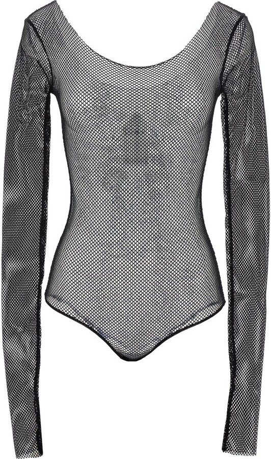 Mind Games Lace & Check Tulle Long Sleeve Bodysuit by Carol Coelho