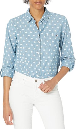 Tommy Hilfiger Women's Classic Long Sleeve Roll Tab Button Down (Standard and Plus Size) - ShopStyle
