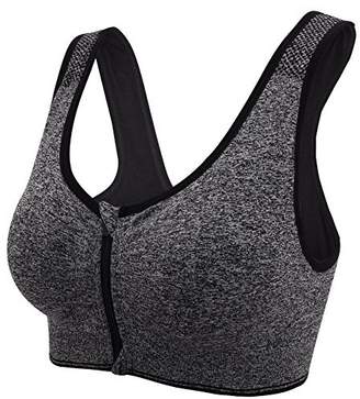 HENNY RUE Women's Front Zipper Closure Sports Bra Padded Workout Yoga Bras L