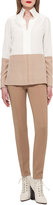 Thumbnail for your product : Akris Two-Tone Silk Blouse w/Buttons, Moonstone/Camel
