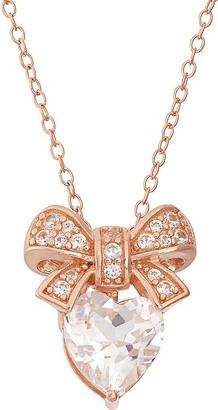 Unbranded Lab-Created White Sapphire 18k Rose Gold Over Silver Bow & Heart Pendant Necklace