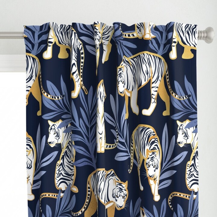 Maximalist Tiger Curtain Panel - Nouveau White Tigers By Selmacardoso Animalier Bold Graphic Custom Spoonflower