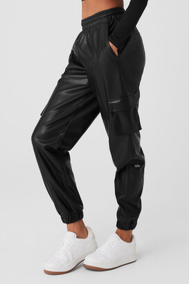 Alo Yoga Faux Leather Power Hour Jogger Pants in Black, Size