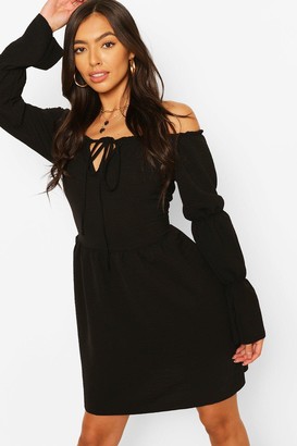 boohoo black off the shoulder dress