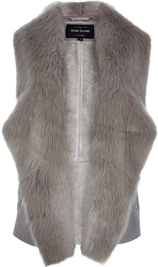River Island Womens Grey plush faux fur gilet - ShopStyle