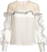 Thumbnail for your product : Self-Portrait Satin Yoke Long-Sleeve Top with Organza Frills
