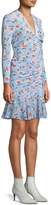 Thumbnail for your product : Veronica Beard Rowe Bracelet-Sleeve Ruched Asymmetric-Placket Floral-Print Silk Dress