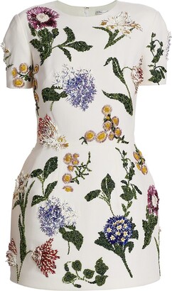Oscar de la Renta Crystal Floral-Embroidered Minidress