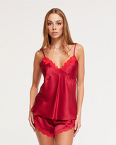 Thumbnail for your product : Ginia Women's Red Pyjama Bottoms - Lace V-Neck Cami - Crimson