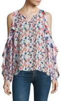Thumbnail for your product : Tanya Taylor Corrine Floral Ikat Gauze Silk Cold-Shoulder Top