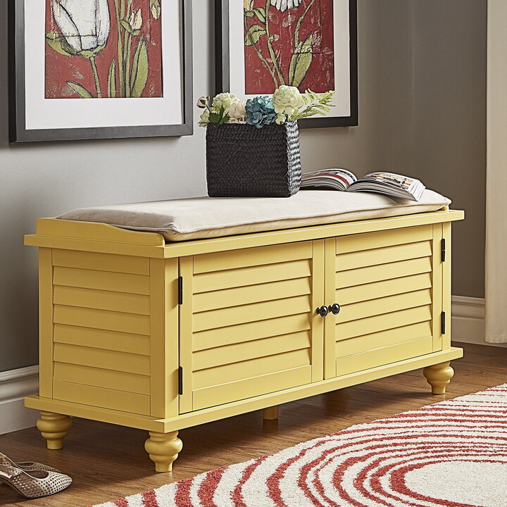 Weston Home Georgia Entryway Storage Bench with Cushion, Banana Yellow