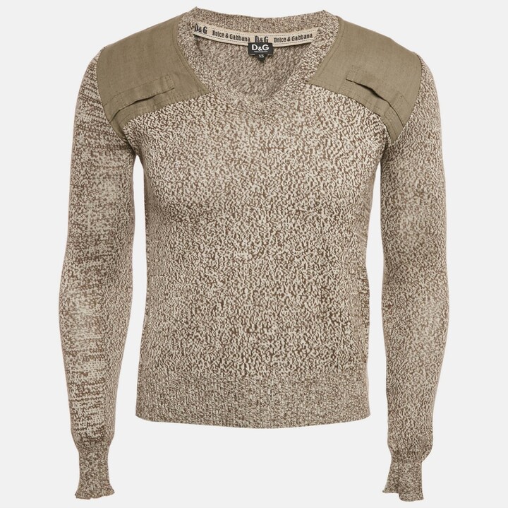 Pre-Owned Dolce & Gabbana Men's Grey Knit Panel Detail V-Neck Long Sleeve Sweater