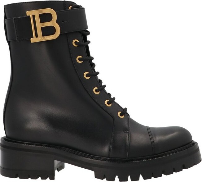 Balmain Leather ranger boots with maxi buttons - ShopStyle